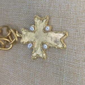 Susan Shaw Triple 24 Karat Gold Plated Cross Necklace With Real Pearls